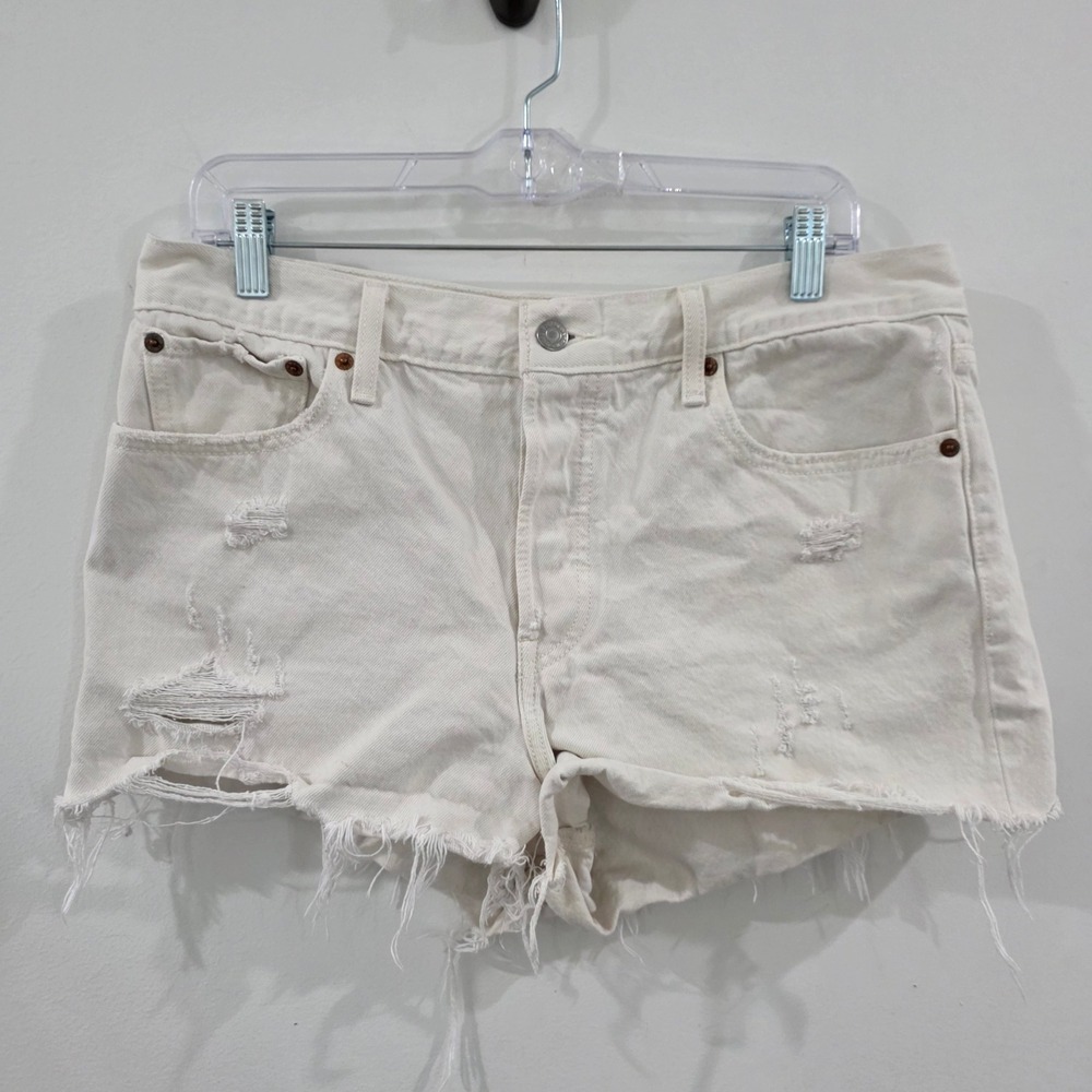 Levis Womens Denim Cutoff Shorts Size 32 Distressed Button Fly Beach